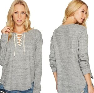 🦋True Craft Gray Lace-Up Sweater Size M 20" Pit & Stretches